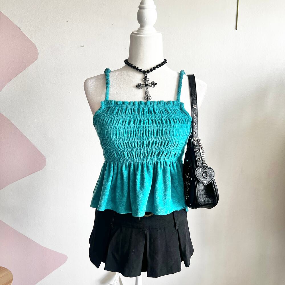 Blue Terrycloth Peplum‎ Tank Top, Y2K, Coquette, Bratz, Bimbo, Vacation, Small